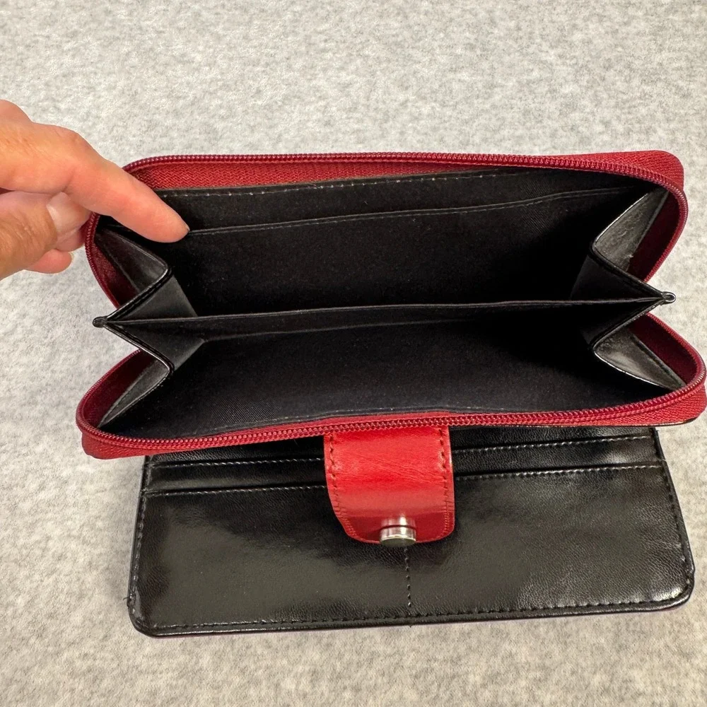 Genuine Leather Red Clutch Wallet 8x4 in Organizer Zipper Back Currency Pocket